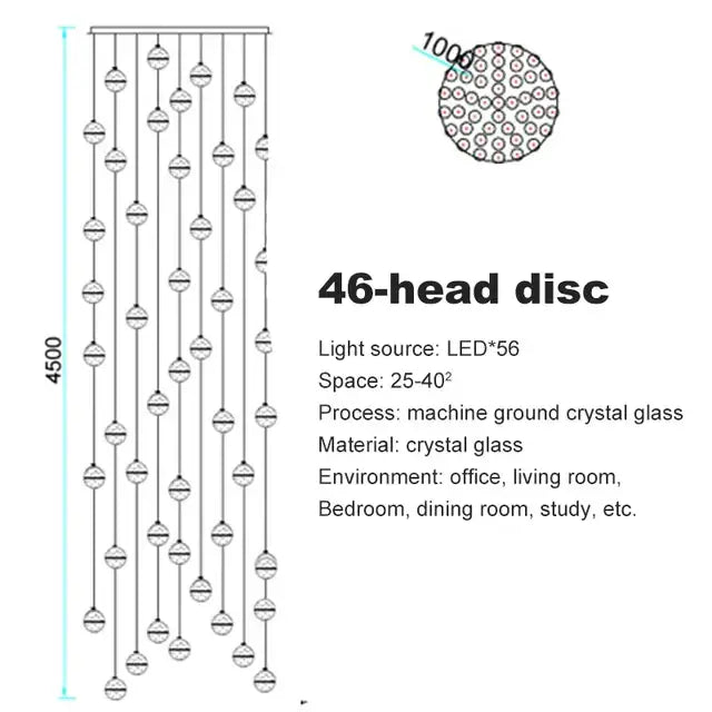 Decorbites crystal ball chandelier with 46 machine-ground crystal glass discs and led lighting for dining room