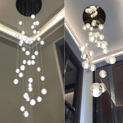 Modern decorbites crystal ball chandelier with cascading glass orbs and black circular mount for dining room lighting