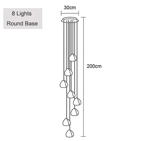 Decorbites crystal ball chandelier with eight teardrop lights hanging from round base for dining room staircase