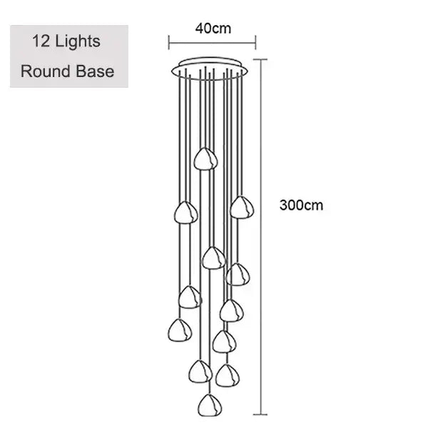 A 300cm tall decorbites crystal ball chandelier with twelve teardrop glass lights for dining room staircase lighting