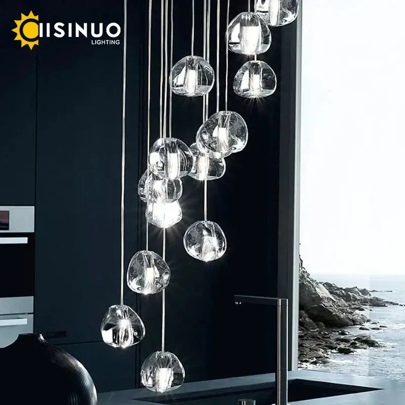 Decorbites crystal ball chandelier with clear faceted glass globe pendant lights for dining room staircase lighting