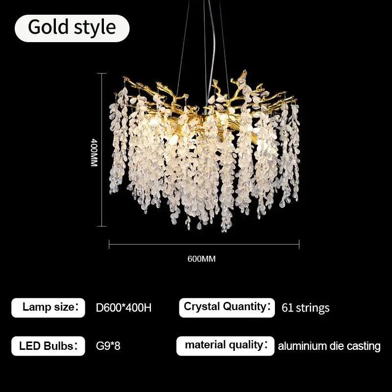 Elegant gold-toned decorbites crystal branch chandelier with cascading crystal droplets and aluminum die casting design