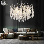 Decorbites crystal branch chandelier with clear glass droplets and metallic branches for living room lighting