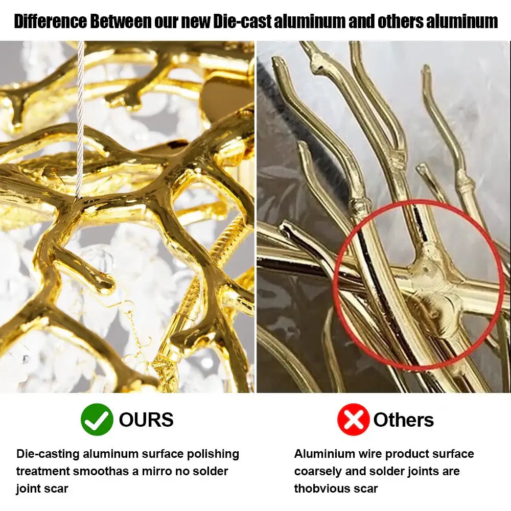 Golden die-cast aluminum decorbites crystal branch chandelier frame with intricate branching and polished mirror finish