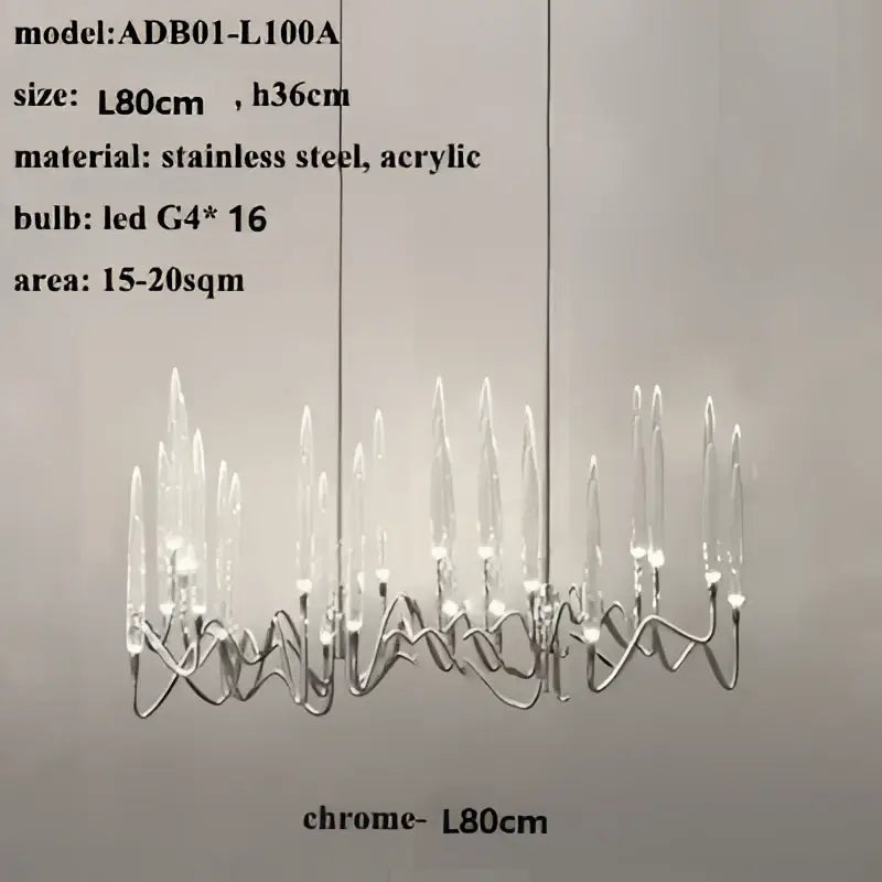 Chrome finished stainless steel and acrylic decorbites crystal branch chandelier with 16 led g4 bulbs for dining room
