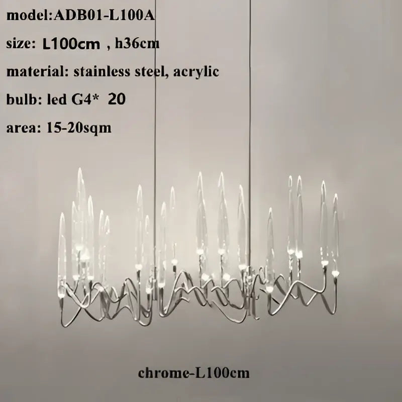 Chrome finished stainless steel and acrylic decorbites crystal branch chandelier with 20 led g4 bulbs for dining room