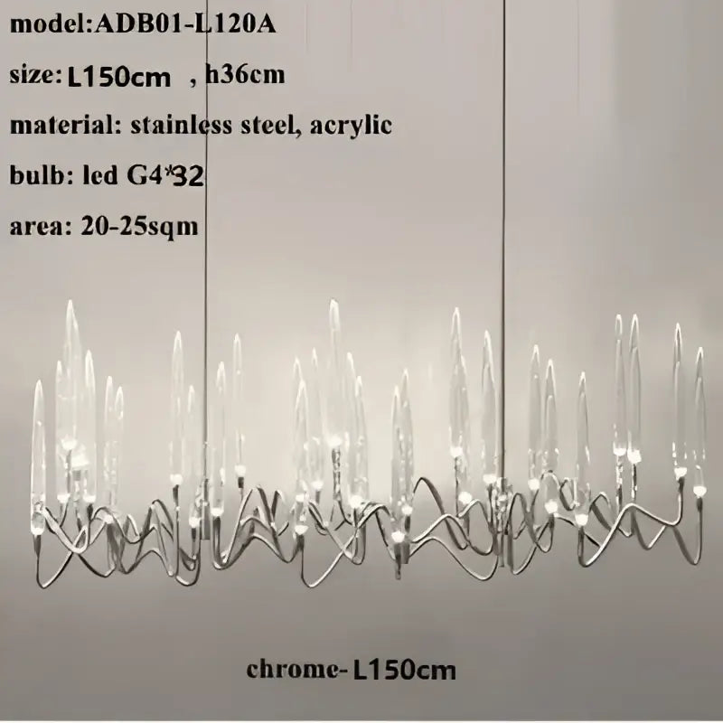 Chrome-finished stainless steel and acrylic decorbites crystal branch chandelier with led g4 32 bulbs for dining room lighting
