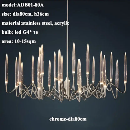 Decorbites crystal branch chandelier gold dining room led light with chrome finished stainless steel and acrylic structure