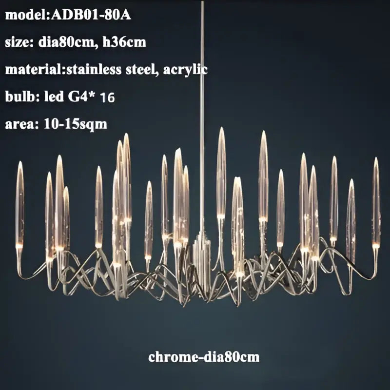 Decorbites crystal branch chandelier gold dining room led light with chrome finished stainless steel and acrylic structure