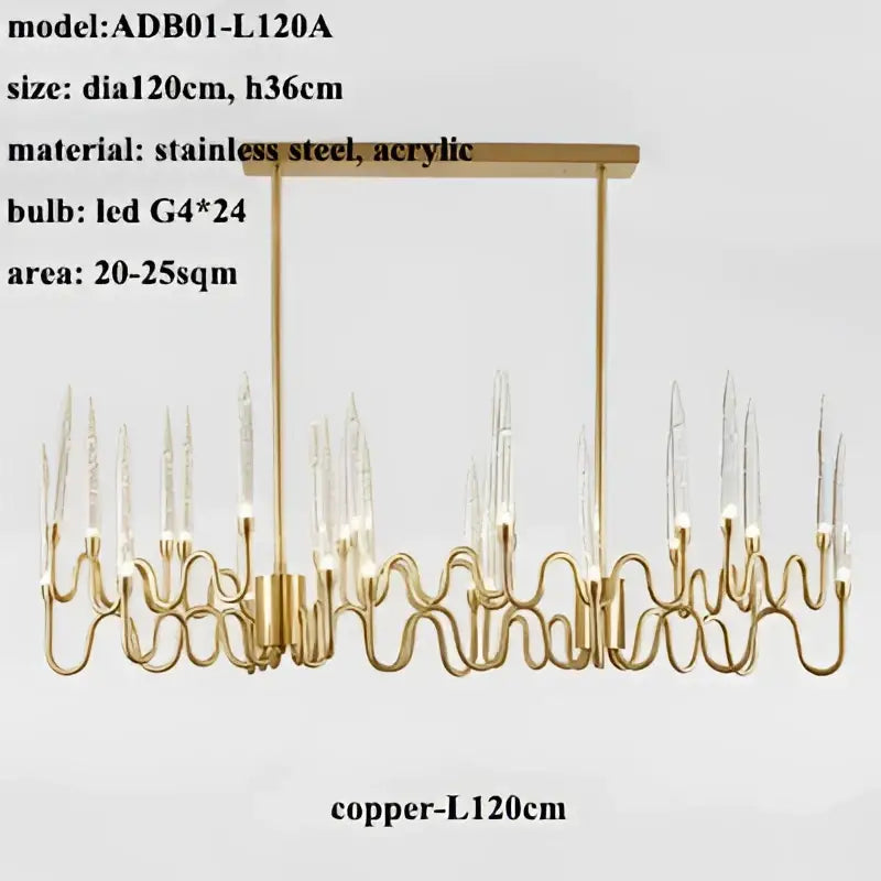 Gold-toned decorbites crystal branch chandelier with 24 led bulbs on sleek stainless steel and acrylic frame for dining room