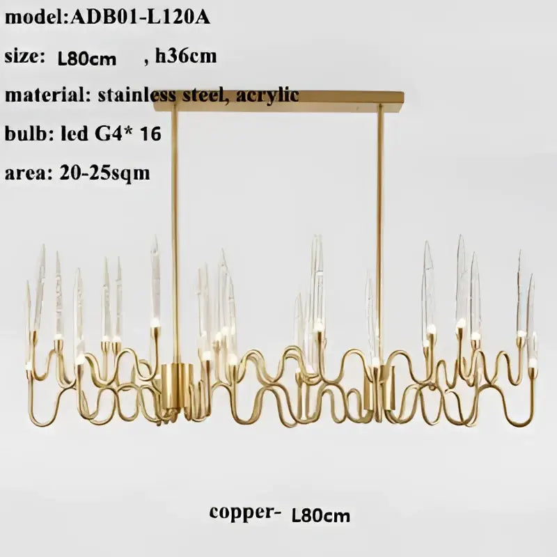 Gold-toned decorbites crystal branch chandelier with sleek wavy design and 16 LED bulbs for dining room lighting
