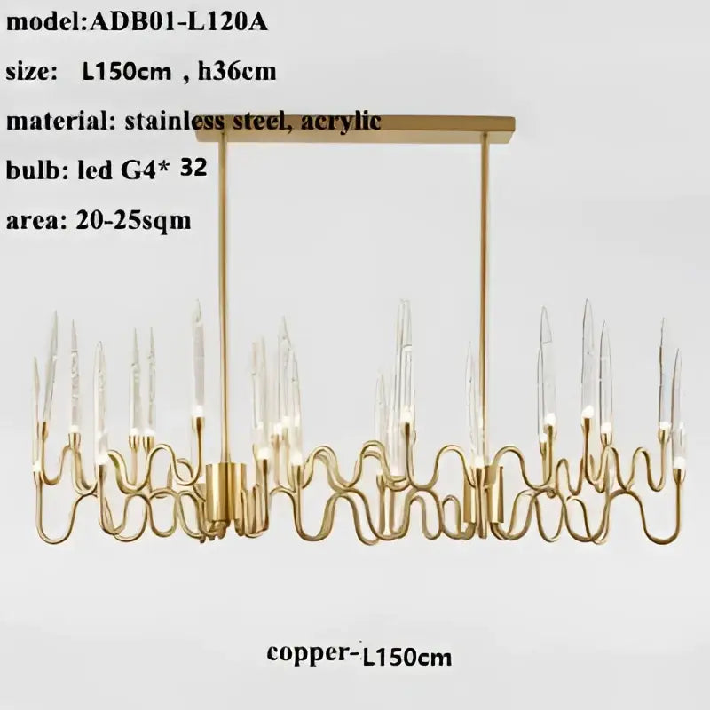 Gold-toned decorbites crystal branch chandelier with modern curved arms and clear acrylic candle bulbs for dining room lighting