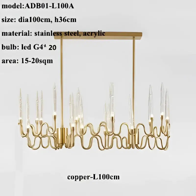 Gold-toned copper decorbites crystal branch chandelier with 20 led g4 bulbs in wave-like arms for dining room lighting