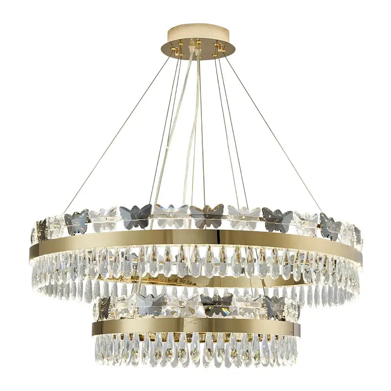 Gold-toned decorbites crystal butterfly double-tier chandelier with clear butterflies and teardrop crystals for butterfly living room