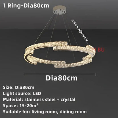 DecorBites crystal ceiling chandelier with modern circular led design stainless steel frame and crystal accents for indoor use