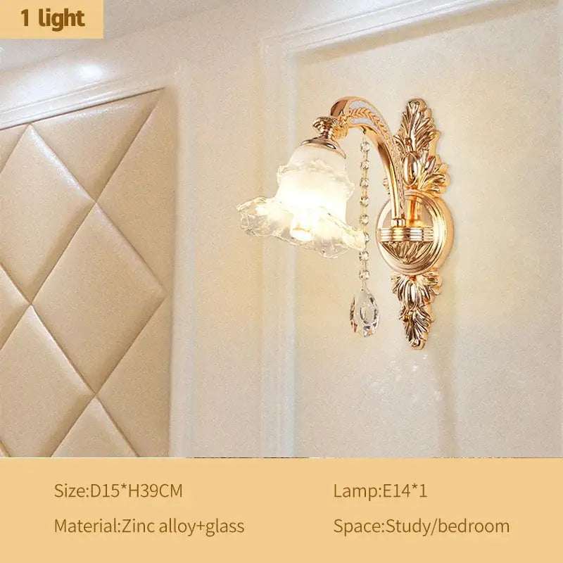 Gold-toned ornate decorbites crystal ceiling wall sconce with frosted glass and crystal accents for luxury living spaces