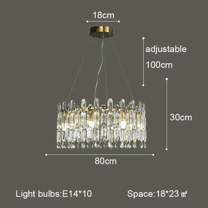A decorbites crystal ceiling chandelier with gold metal frame and clear glass prisms for living room lighting