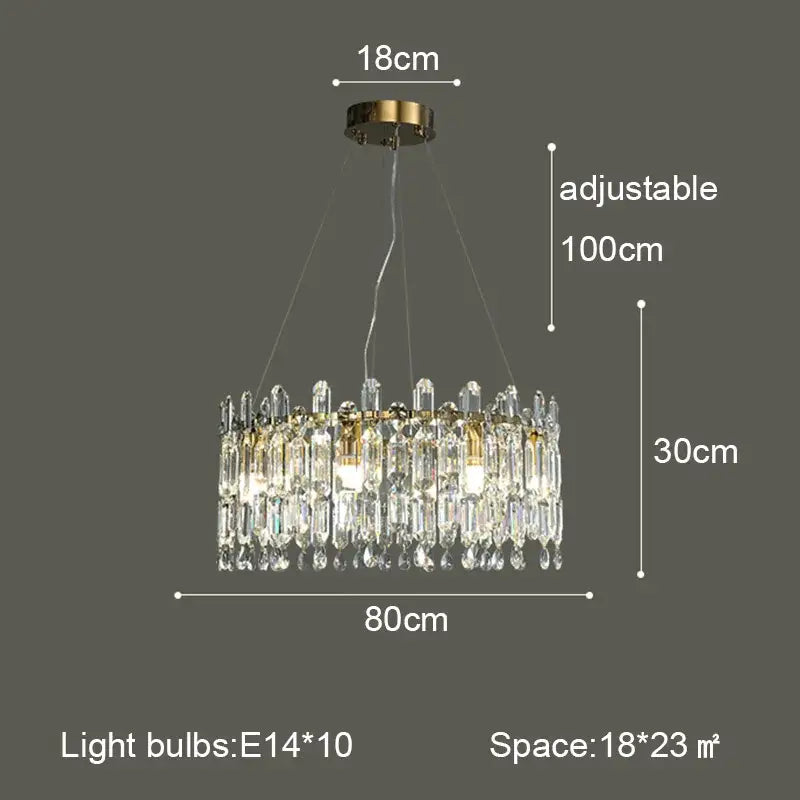 A decorbites crystal ceiling chandelier with gold metal frame and clear glass prisms for living room lighting