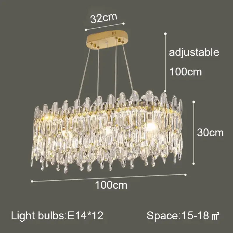 DecorBites crystal ceiling chandelier with clear crystal droplets and gold-toned metal for indoor luxury lighting