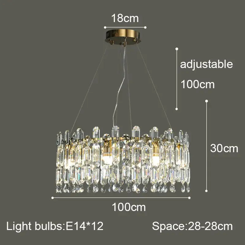 DecorBites crystal ceiling chandelier with gold metal frame and clear crystals for elegant living room lighting