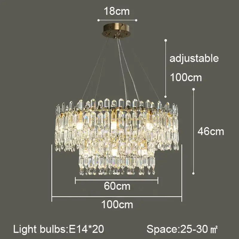 A decorbites crystal ceiling chandelier with gold-toned mount and cascading clear glass prisms for luxury indoor lighting