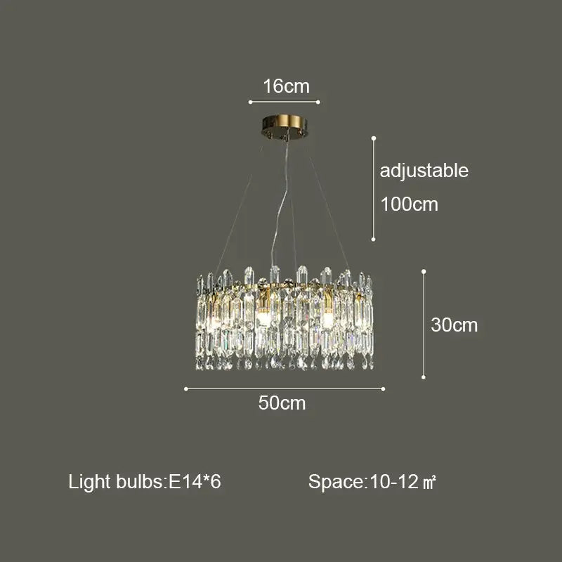 A decorbites crystal ceiling chandelier with gold-toned metal frame and clear faceted glass crystals in concentric circles