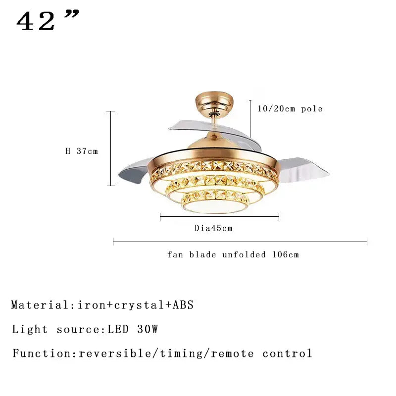 Gold-toned decorbites crystal ceiling fan with 42-inch diameter crystal accents and led lighting for bedroom and living room