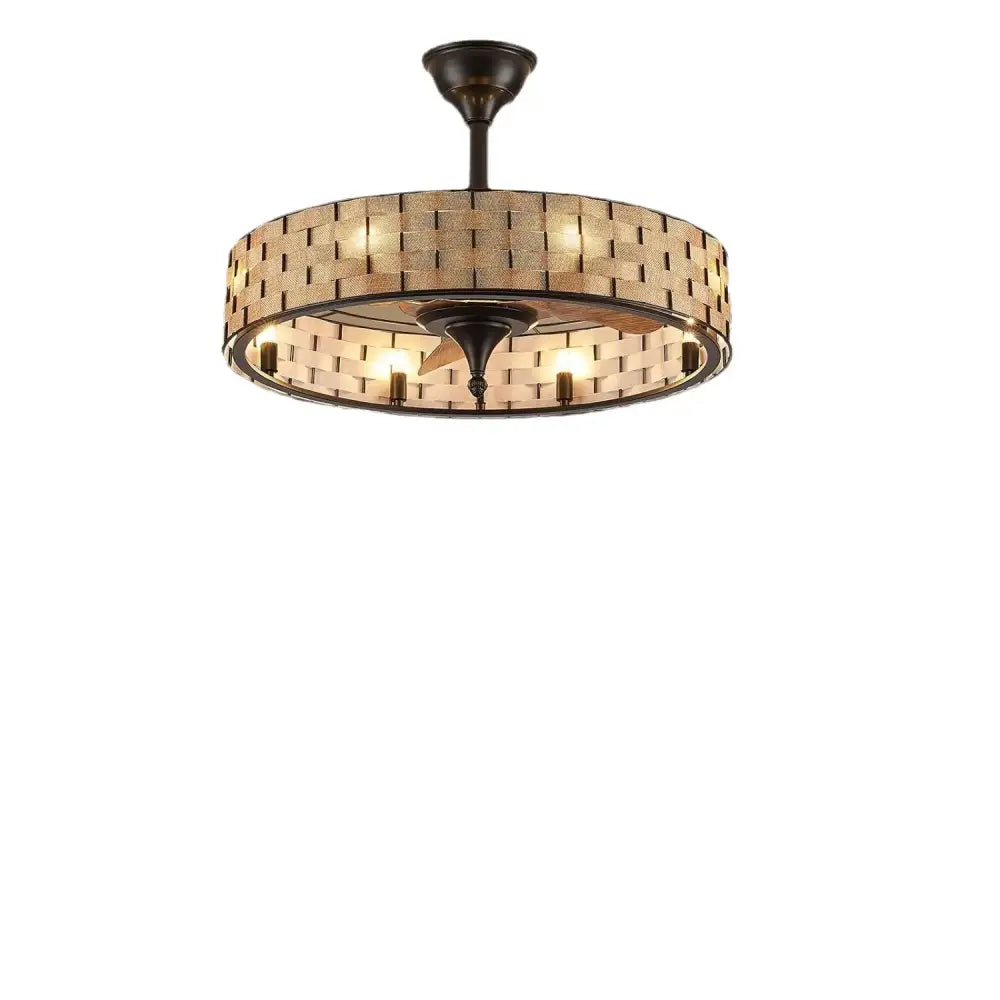 DecorBites crystal ceiling fan with amber woven glass shade and dark bronze iron lampshade with birdcage design