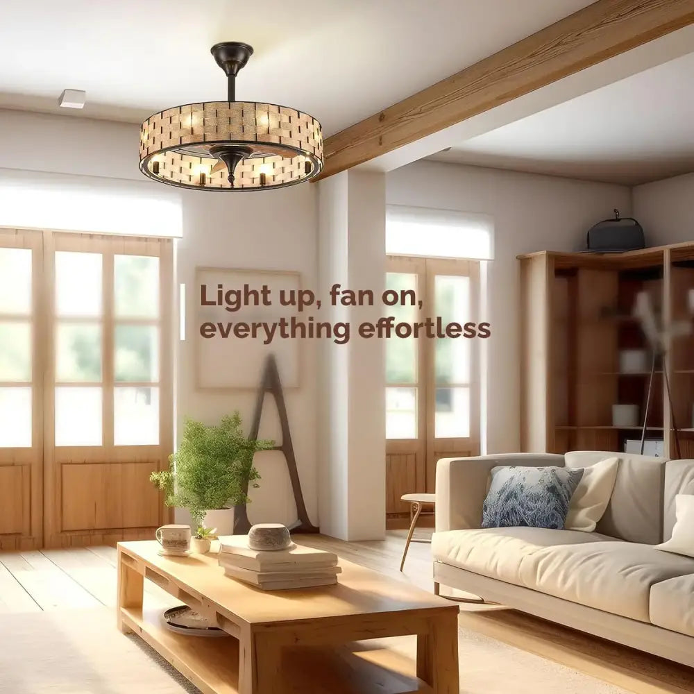 Decorbites crystal ceiling fan with dark metal birdcage iron lampshade and warm glowing bulbs pendant light