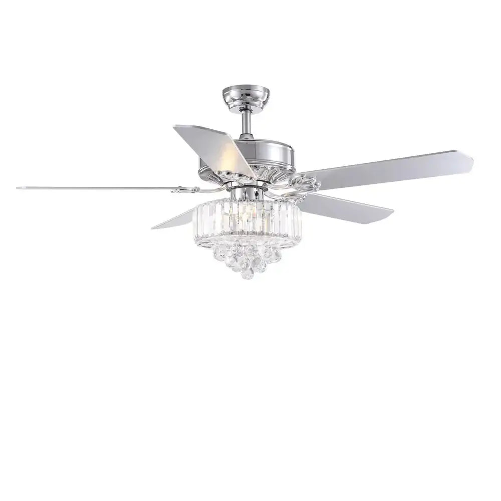 Decorbites crystal ceiling fan with chrome finish five sleek blades and dangling crystal chandelier light fixture