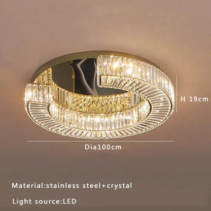 Decorbites crystal ceiling lamp with gold-toned stainless steel frame and faceted crystal rings for living room and bedroom