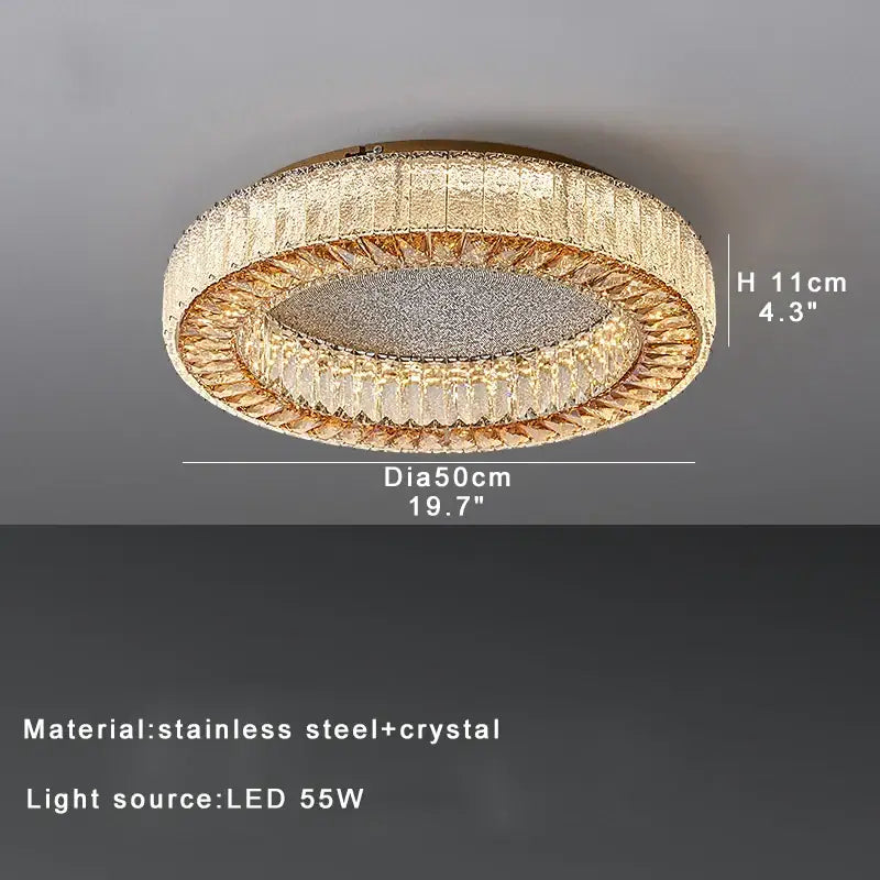 Gold-toned decorbites crystal ceiling lamp with double-ring stainless steel and crystal design for living room and bedroom