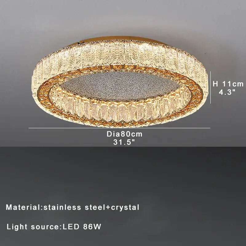Gold-toned decorbites crystal ceiling lamp with textured crystal ring and mesh panel stainless steel for living room use
