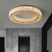 Gold-toned decorbites crystal ceiling lamp with layered crystal and textured glass rings for living room and bedroom