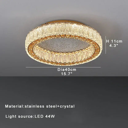 Gold-toned decorbites crystal ceiling lamp with textured crystal ring and stainless steel frame for living room and bedroom