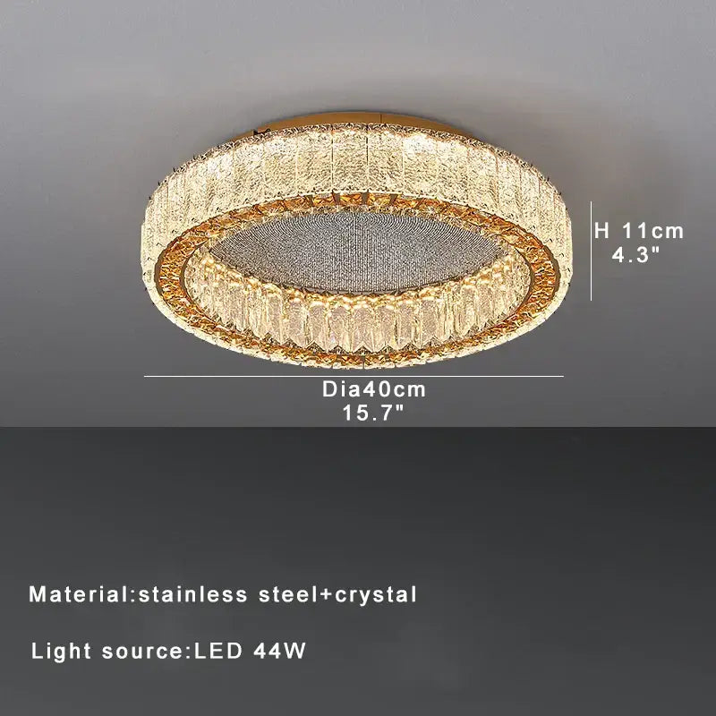 Gold-toned decorbites crystal ceiling lamp with textured crystal ring and stainless steel frame for living room and bedroom