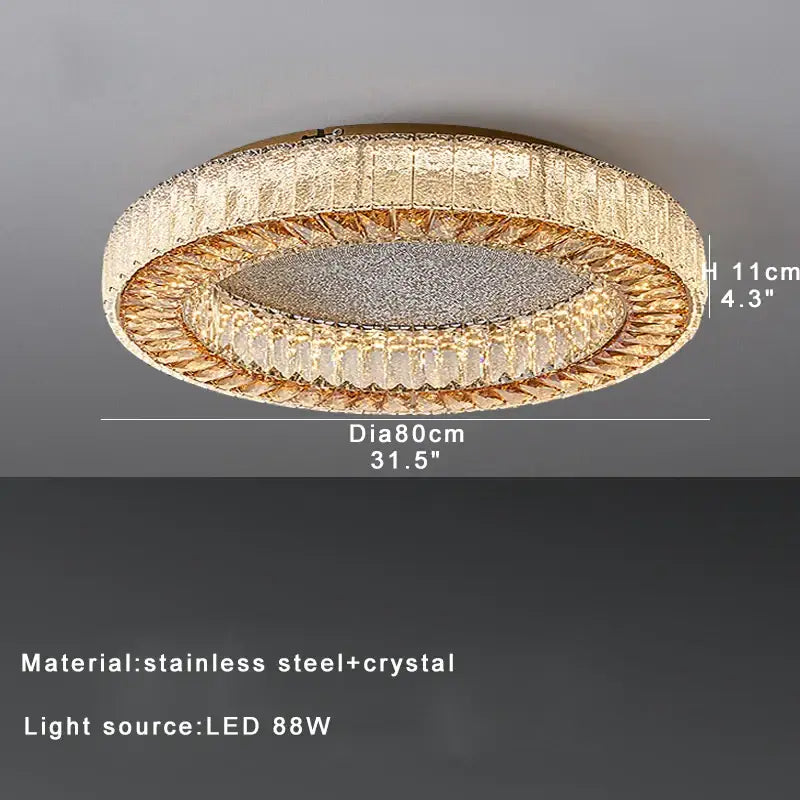 Gold-toned DecorBites crystal ceiling lamp with double-ring stainless steel and crystal accents for living room and bedroom