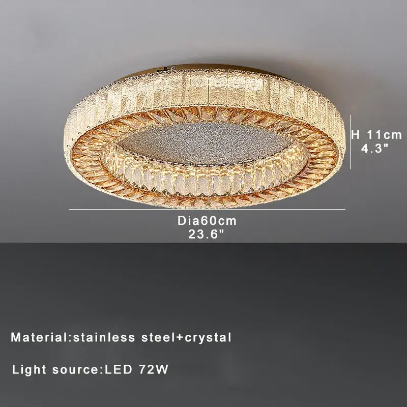 Gold-toned decorbites crystal ceiling lamp with textured stainless steel frame and crystal accents for living room use