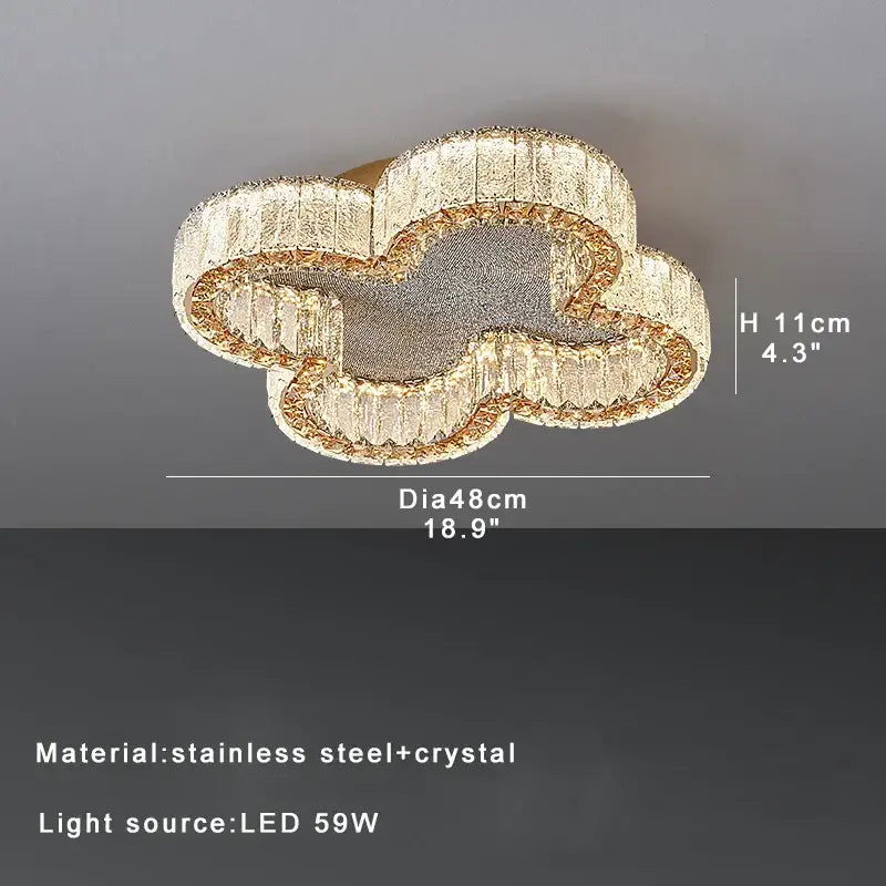 Gold-toned DecorBites crystal ceiling lamp with a crystal-encrusted design and stainless steel frame for living room use