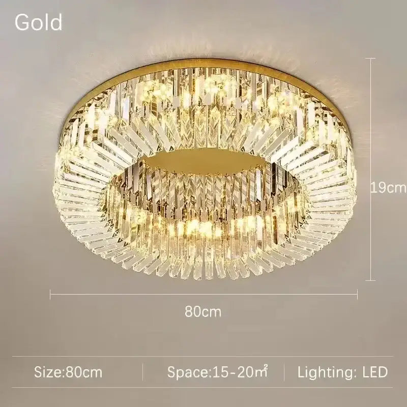 Gold-framed decorbites crystal ceiling lamp with cascading clear crystal prisms and led lighting for modern spaces