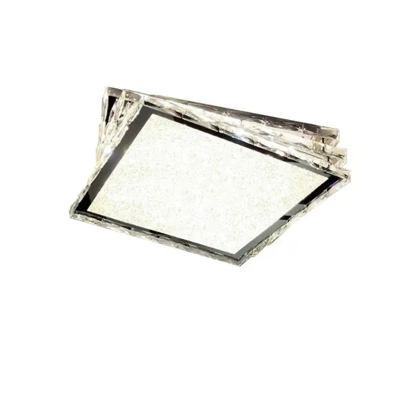 Modern rectangular chrome crystal ceiling lamp with textured frosted glass panel for indoor lighting by decorbites