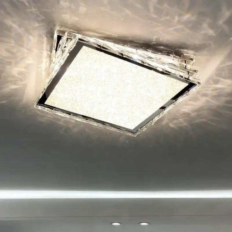 Decorbites crystal ceiling lamp with textured frosted glass, chrome frame, and clear crystal shards for indoor luxury lighting
