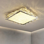 DecorBites™ modern gold crystal ceiling lamp with textured faceted frame and warm glowing LED center for indoor use