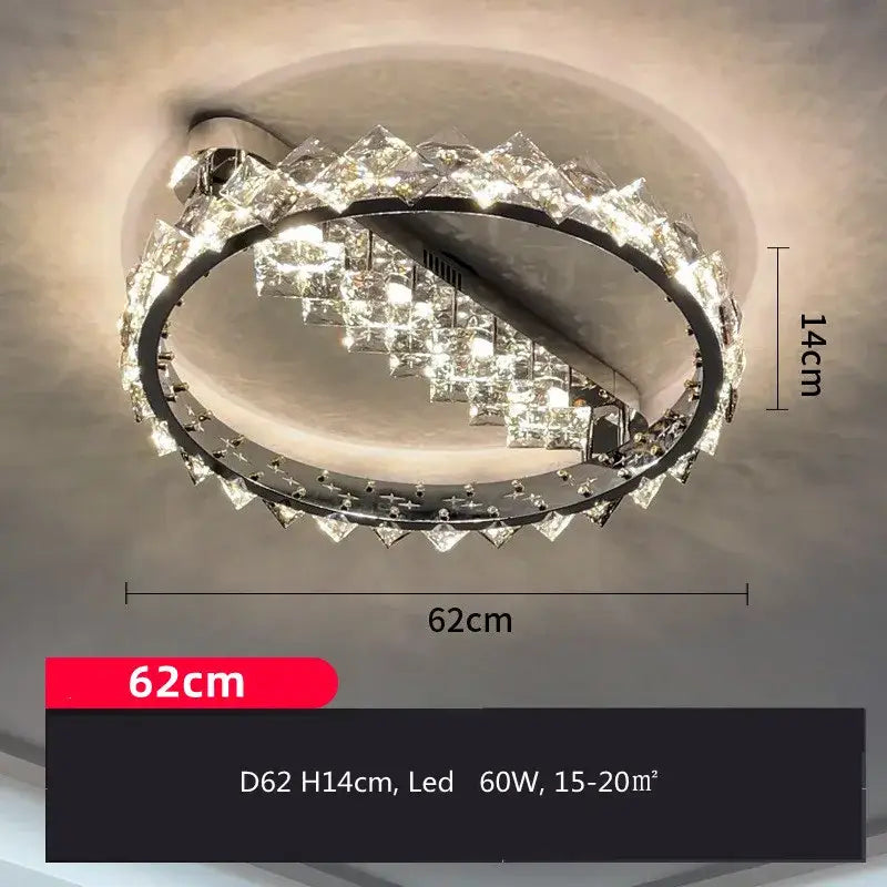 DecorBites crystal ceiling lamp with oval chrome frame and clear crystal facets for modern dimmable lighting