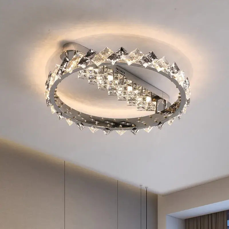 Modern chrome ceiling lamp with faceted crystal accents decorbites crystal ceiling lamp for living dining bedroom