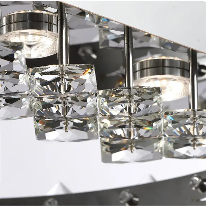 DecorBites crystal ceiling lamp with faceted clear glass cubes and polished chrome fixtures for modern luxury lighting