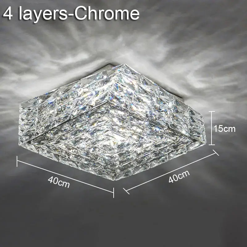 Modern decorbites crystal ceiling lamp with chrome frame and layered faceted crystals for indoor use