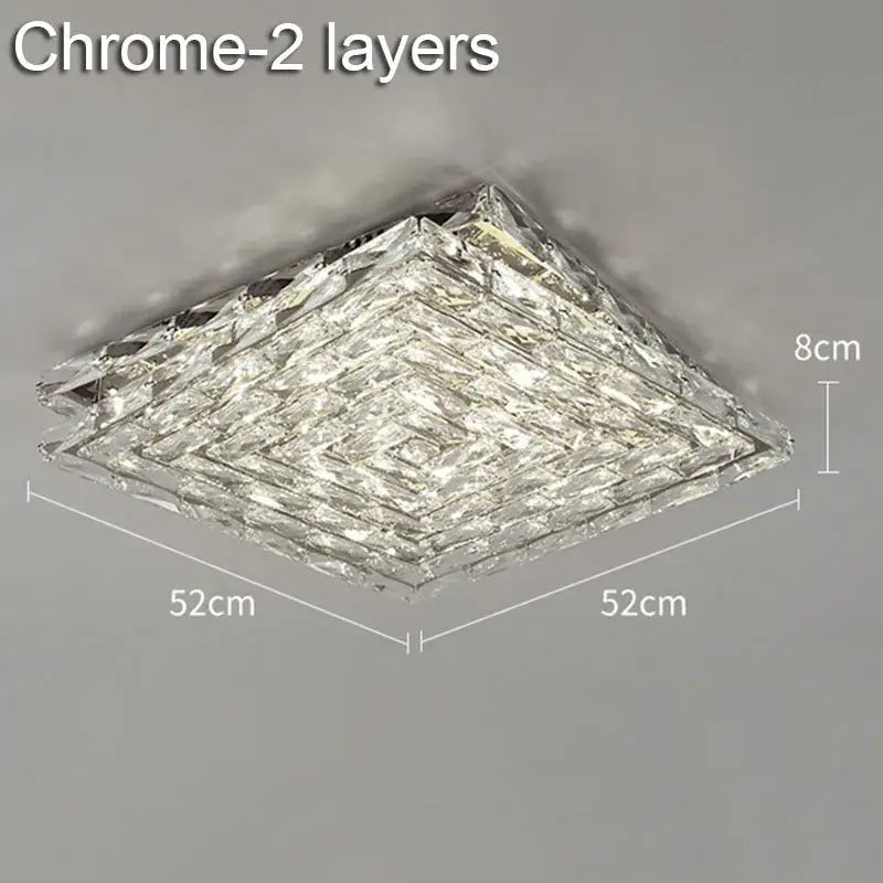 A modern square decorbites crystal ceiling lamp with layered chrome and crystal design for indoor LED lighting