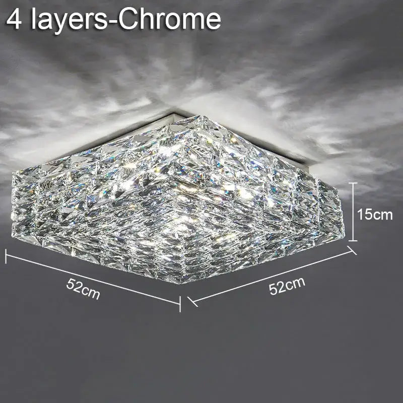 Square-shaped chrome decorbites crystal ceiling lamp with layered crystal design for modern indoor lighting