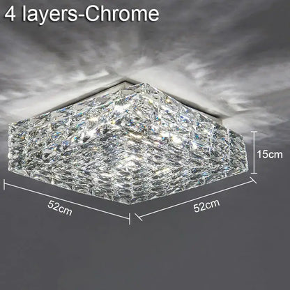 Square-shaped chrome decorbites crystal ceiling lamp with layered crystal design for modern indoor lighting